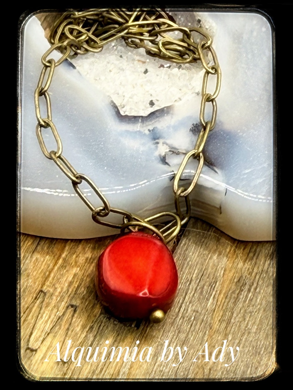 Bronze red coral pendant necklace